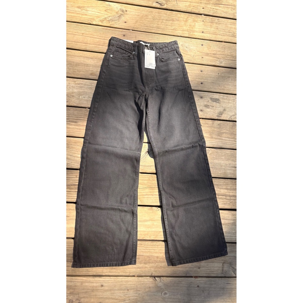 HM Wide High Waist Jeans Washed Black Denim Size 4 New With Tags